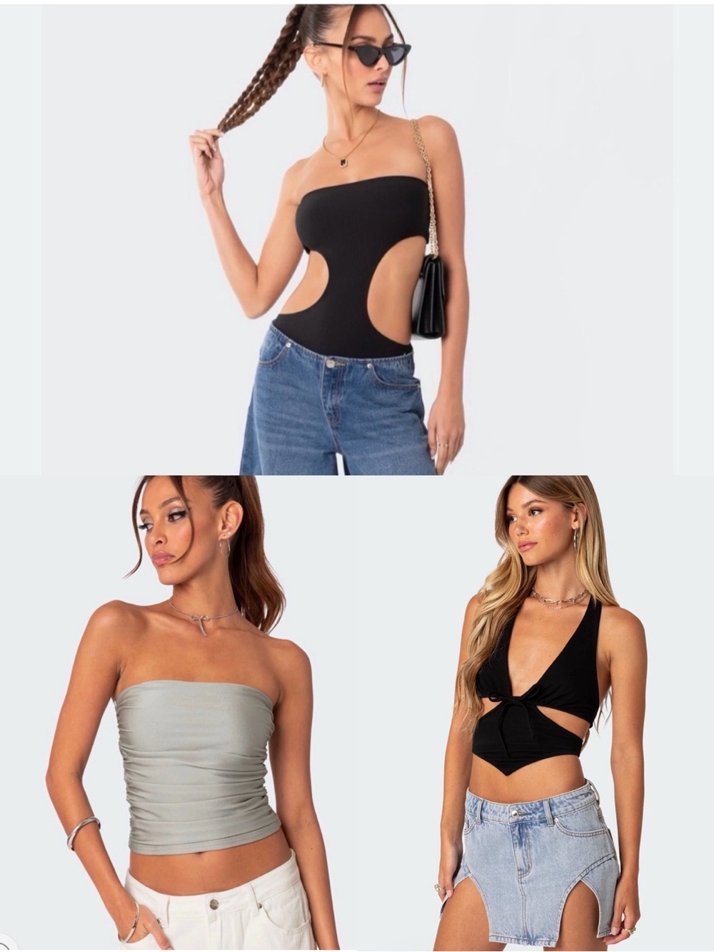 BUNDLE- Three Edikted Going Out Tops. Bottom Black Small, Others XS